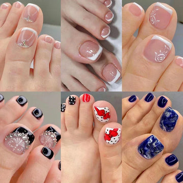 24 Pcs Summer Beach Short Toe Nails