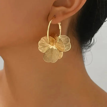 Golden Double-Layer Hollow Flower Hoop Earring for Women | Vintage Earrings