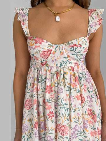 Casual Summer Sleeveless Ruffle Maxi Dress with Floral Print