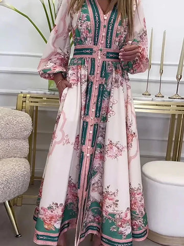 Graceful and Stylish Fall Dress with V-Neck and Long Sleeves