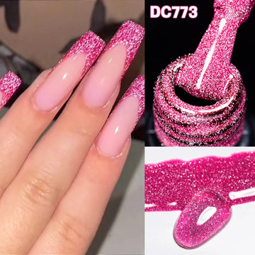 7ML Reflective Glitter Bright Gel Nails Ideas | Pink Color Semi-permanent Soak Off Nail Art
