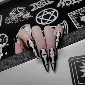 24pcs Skull Nail Stickers | Halloween Skull Almond False Nails | Detachable Artificial Nail Tips