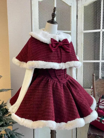 Classic Christmas Suit | Christmas Red Vintage Suits Women Casual Cloak Coast + Sleeveless Mini Dress