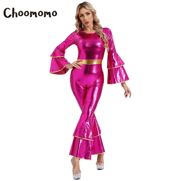 Womens Disco Costumes | Sexy Shiny Metallic Retro Dance Jumpsuit | 70s 80s Hippie Dress