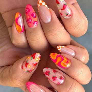 24 Cute Valentines Nails | Sharp Nail Drops Cute Themed Vegetable & Fruit Combination False Nails
