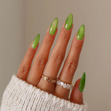24 Long Almond Cat's Eye Nails | Glitter Aurora Artificial Fake Nails | Press On Round Nail