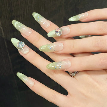 10 Green Cat's Eye Nails | Guava Press On Nails | Gradient False Nails