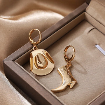 Unisex Earrings | Asymmetric Charms Gold Plated Hoop Earrings for Both