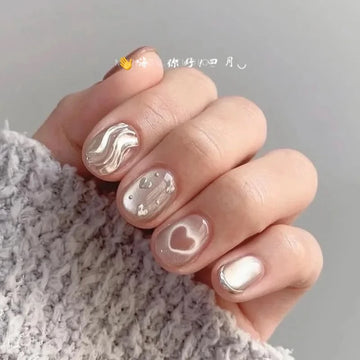 10 Love Heart Cat Eye Nails | Simple Fake Nails | Artificial Nail