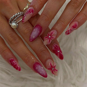 24Pcs Almond Press-On Nails – Red Purple, Full Cover Acrylic Tips