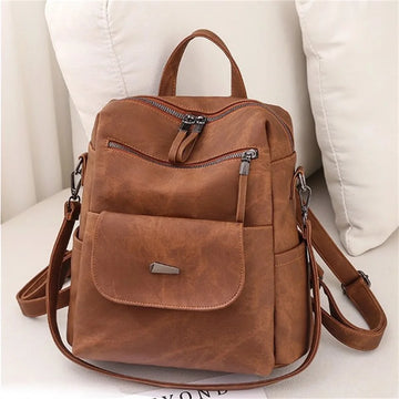 Backpack Purse for Women | Waterproof PU Leather School Shoulder Bags Brown