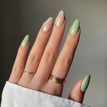 24 Spring Nails Color Ideas | Almond Fake Nails with Wave Line Design Wearable Press on Nail