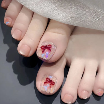 24 Bow Design On Toenails | Five-pointed Star Diamond Decor False Toenail