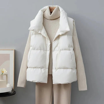 New Winter Warm Cropped Vest Jackets for Women | Fashion Sleeveless Stand Collar Zip Up Puffer Waistcoat
