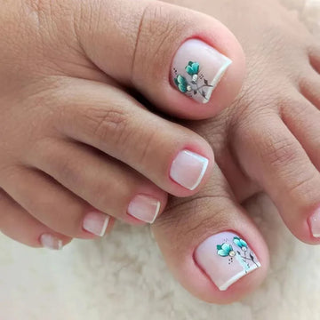 24 Glitter False Toenails | Pink Artificial Nails for Feet DIY French Style