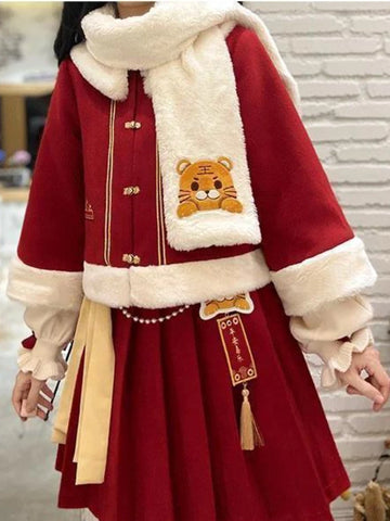 3 Christmas Mini Skirt Set |Winter Warm Bow Kawaii Lolita Mini Skirt Set | Festival Outfit