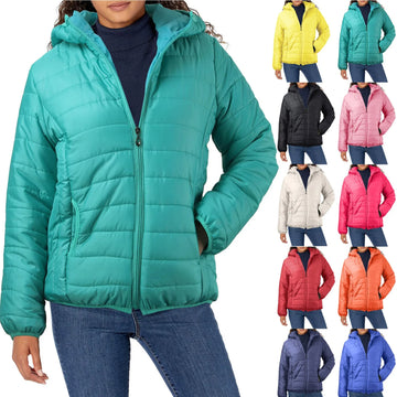 Women's Lightweight Hooded Padded Jacket – Multicolored Zippered