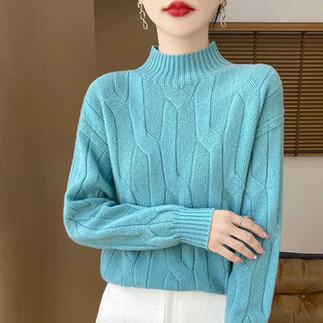 New Fashion Winter Merino Wool Pullover Sweater | Solid Color Long Sleeve