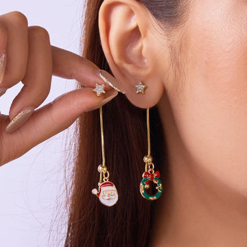 Moving Santa Claus tassel charm drop earrings | Earring New Year Jewelry