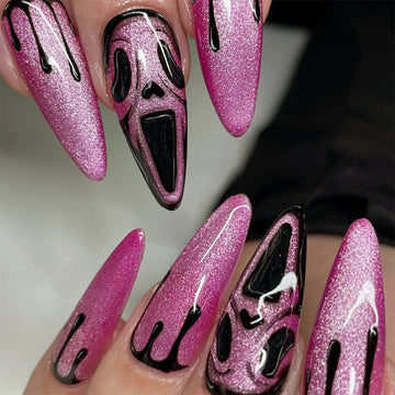 Almond Halloween Nail Designs | Aurora Purple Artificial Nails Horror Skull Decor Fake Nails