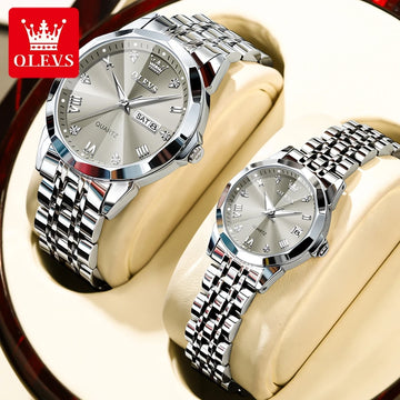 OLEVS trending Couple Watches | Quartz His and her Watch Wateproof Luminous Dare Gift