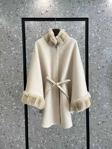 Short Overcoat For Ladies | Cashmere lace-up short cape women's autumn and winter coat