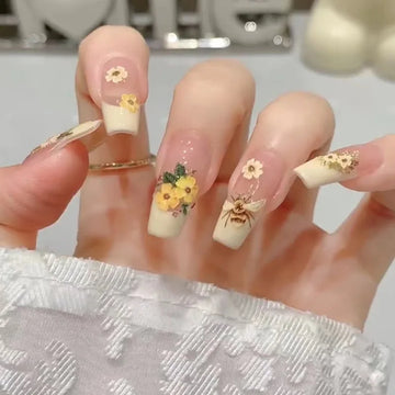 10 Spring Nails With Bees | Small Bees Flowers Fake Nail | Nail for Women