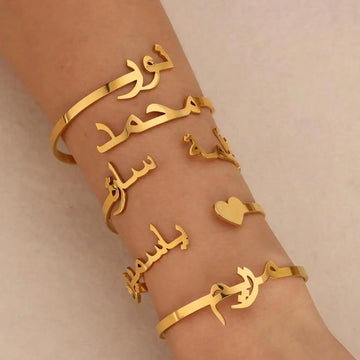 Personalized Arabic Name Bangle With Heart Customized Jewelry Gifts
