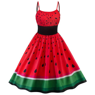 Women's Off-Shoulder Watermelon Print A-Line Party Dress