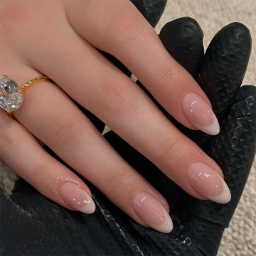 24 Nude Press On Nails | Short Almond Fake Nails | White French Tip | DIY Manicure
