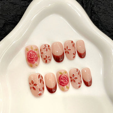 10 Spring Flower French Nails | Fake Nail Tips Women Wearable Full Cover