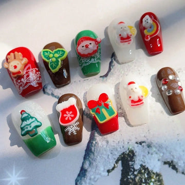 10 beautiful fake nails, colorful Christmas festive nails ideas, suitable for women to use