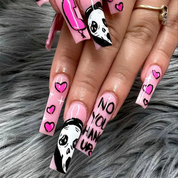 Long Halloween Acrylic Nails | Almond Shape Fake Nails | Full Cover Glue On Nails