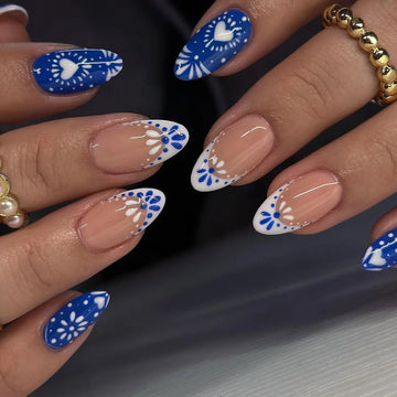 24 Simple Boho Nail Designs | Bohemian style Blue White Love Totems Nail Art