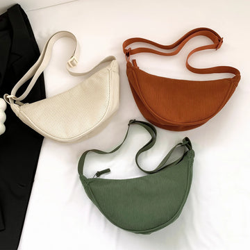Dumpling Bag Crossbody Bag | Adjustable Strap Corduroy | Solid Color Shoulder Bag