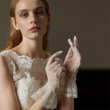 Elegant Lace Fingerless Gloves with Pearl bridal prom dresses