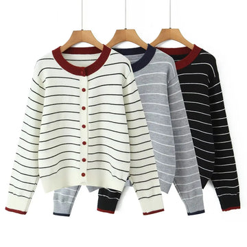 American Style Autumn New Multicolor Striped Sweater Cardigan | Retro Long Sleeve Jacket