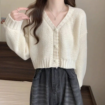 Woolen Sweater For Ladies | Women Slim Sweater Cardigan V-Neck Button Up Casual Solid Knitting Sweater