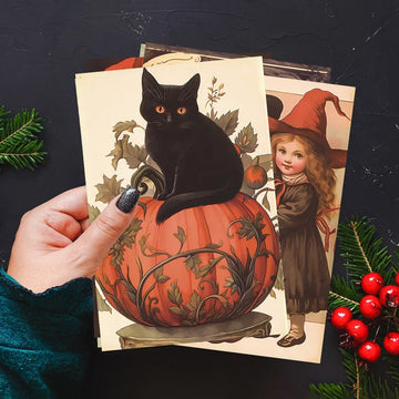 10pcs Vintage Halloween Greeting Cards | Halloween Decoration | Cat,Pumpkin, Wall Stickers | Home Decor
