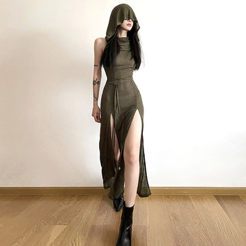 Trendy Hooded Sleeveless Bodycon Maxi Dress