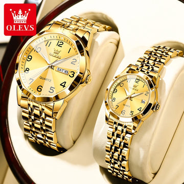 OLEVS Couple Watches For Anniversary Gift | Stainless steel Strap Man Watches