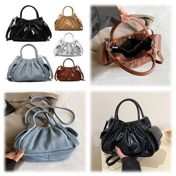 Women Casual Tote Bags | Handbag Adjustable Strap Small Ruched Tote Bag