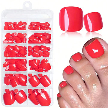 120 Red toes on dark skin , Red Fake Toenails Press on Nails Toe Acrylic Nail Tips Short Square False