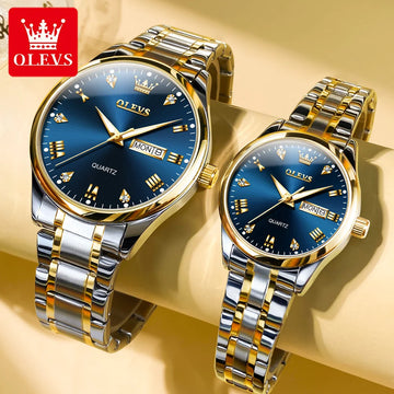 OLEVS Branded Couple Watch Set | Dual Calendar Waterproof Watch Fashion | Quartz Couple Watch