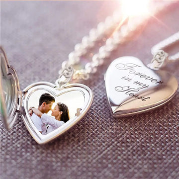 Silver Color Love Heart pendant for girlfriend | Openable Photo Frame Glossy Family Pet Picture Necklace