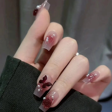 24 Butterfly Nail Art With Jelly Glue For Nail Extension | Woman Press on Summer Tips
