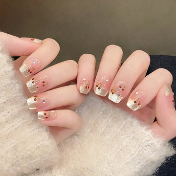 10 French Cat Eye Nails | Press on Nail Fake Nails with Cherry Pattern