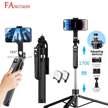 FANGTUOSI mobile tripod stand with selfie stick With fill light | BT Wireless Remote for smartphone