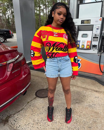 Y2k Jackets Women | American Classic Letter Patchwork Stripe T Shrits | Trend Oversized Tops