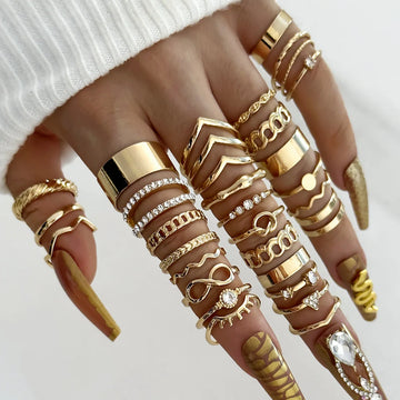 30Pcs Bohemian Geometric Knuckle Rings Set For Women | Gold Silver Color Finger Ring
